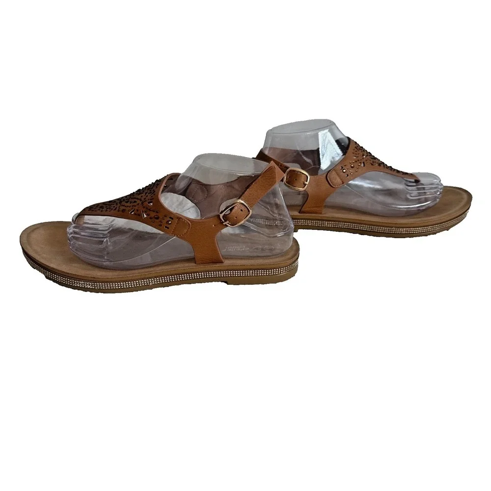Forever Comfort Womens Bejeweled Sandals Size 9 Strappy Summer Vacation Casual